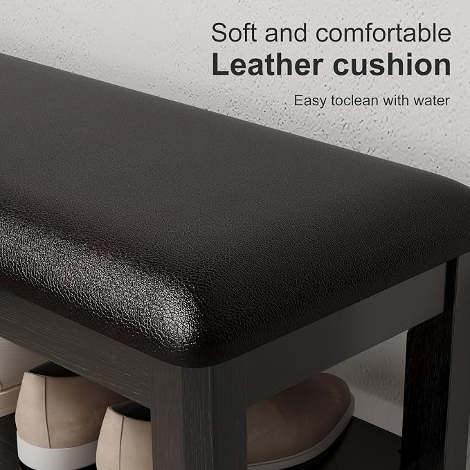 AQIMUELE Shoe Bench with Leather Cushion, 3 Tiers Shoe Storage Bench Height - Image 4