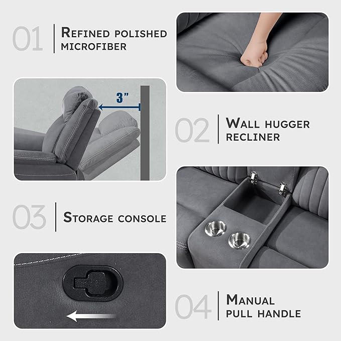 Lexicon Manual Double Reclining Loveseat, Polished Microfiber Manual Wall - Image 3