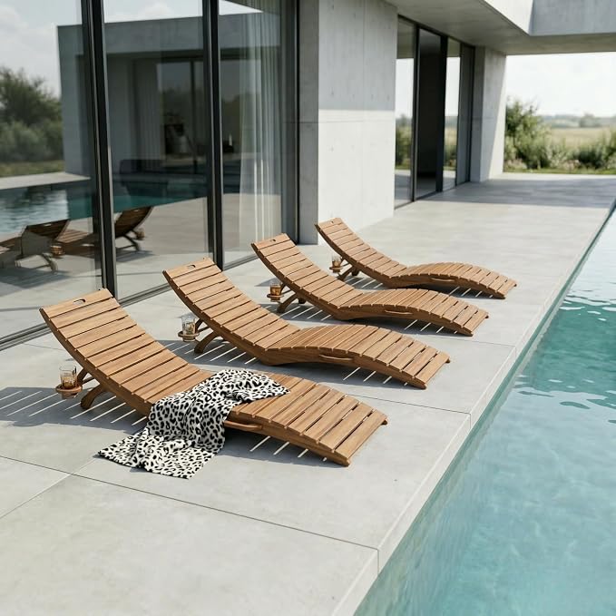 Folding HDPE Pool Lounge Chairs Set of 4, Pre-Assembled Outdoor Chaise Lounge by YourPerfectOutdoorEscape