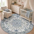 RELEANY Washable Area Rug, Round 5ft, Water Repellent, Pet Friendly, Vintage by RELEANY