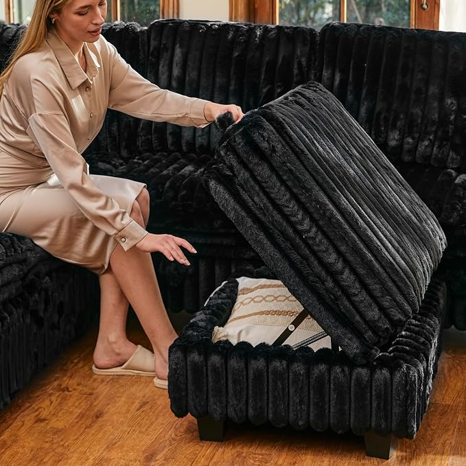 Belffin Corduroy Fabric Ottoman - Image 4