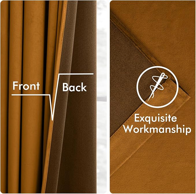 MIULEE Velvet Curtains 50W x 96L 2 Panels Golden Brown Blackout Curtains | - Image 6