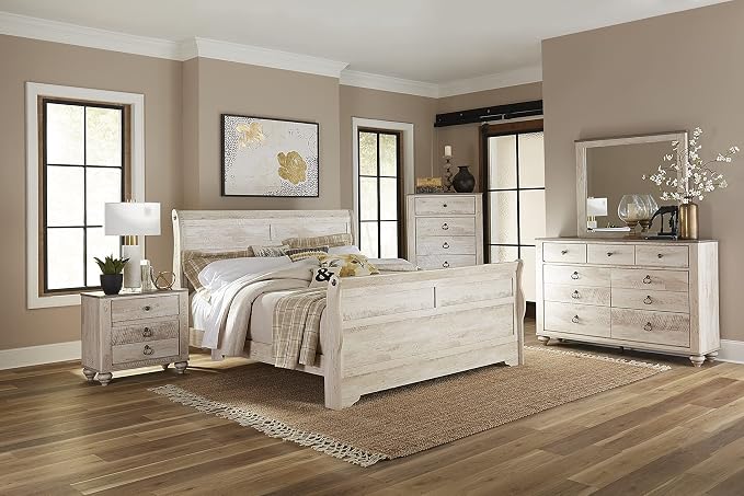 Roundhill Furniture Imerland Contemporary White-wash Finished 5-Piece Sleigh - Image 2