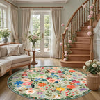PLHXFR Round Area Rug Living Room: 6 ft Floral Washable Soft Carpet Green | - Image 2