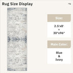 Soalmost Washable Runner Rug 2'6"x8' Kitchen Hallway Runners Blue/Ivory | Soft - Image 5