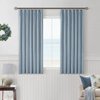Dusty Blue Pinch Pleat 100% Blackout Linen Curtains 2 Layers 45 Inch Long | - Image 7