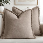 MIULEE Boho Linen Fringe Decorative Fall Throw Pillow Covers Dune 20x20 | Set by MIULEE