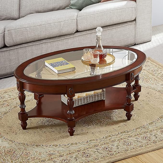 Traditional Solid Wood Oval Coffee Table, Elegant Center Table - Image 4