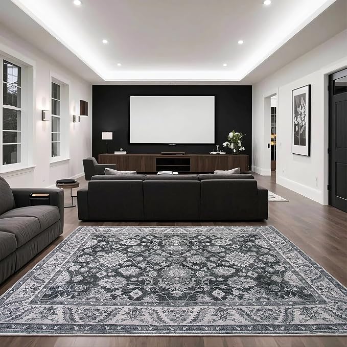 Area Rugs for Living Room, 6x9 Washable Area Rug for Bedroom, Retro Floral - Image 7