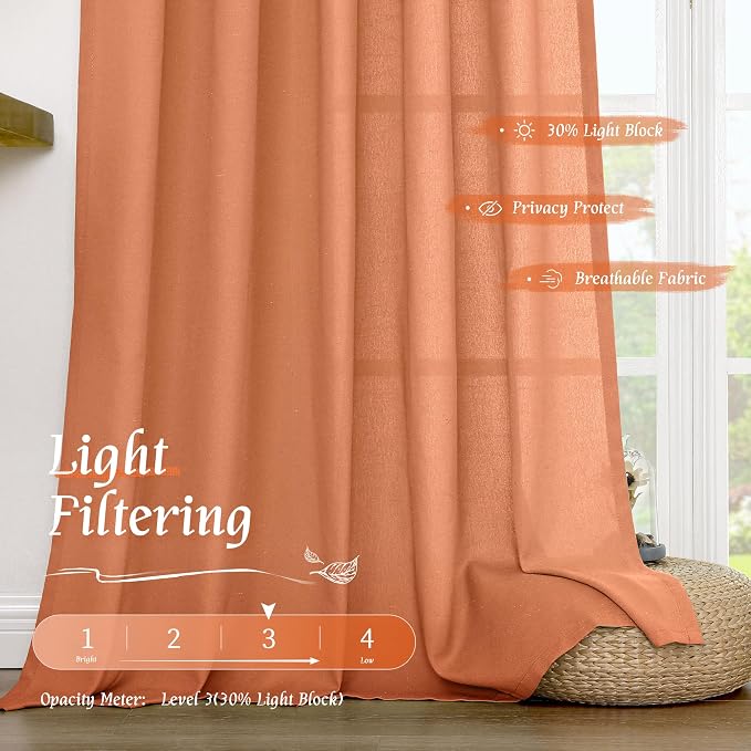 Short Terracotta 48 Inch Linen Curtains - Image 4