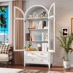 Arched Curio Cabinet with Glass Doors, 4-Tier Display Cabinet with 2 Drawers - Image 6