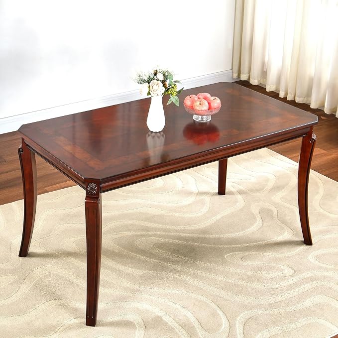 59”Farmhouse Dining Table with Carved Legs, Rectangular Kitchen Table - Image 8