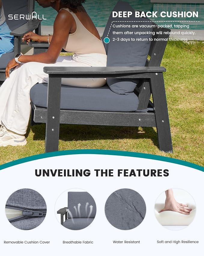 SERWALL Outdoor Patio Furniture Set, 5 Piece HDPE Patio Conversation Sets - Image 3
