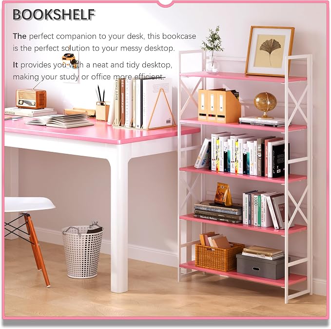 4NM Extra Wide 5 Tiers No Assembly Book Shelves, 51.2" H Folding Bookshelf - Image 3
