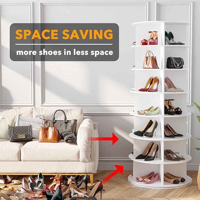SpaceAid 7 Tier Rotating Shoe Rack Tower, Spinning Shoe Display Lazy Susan - Image 3