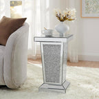 Silver Mirrored End Table with Crystal, Modern Side Accent Table, Square Small by HEPMIMZHU