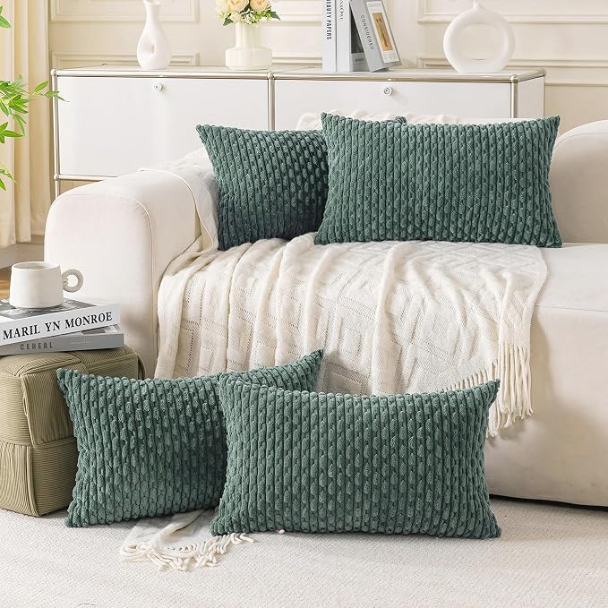 Set of 4 Teal Green Decorative Throw Pillow Covers 24x24 Inch Corduroy Pillow - Image 7