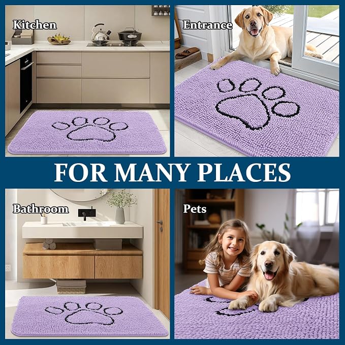 OLANLY Dog Door Mat for Muddy Paws 30x20, Paw Print Design Chenille Mud Mat | - Image 8