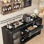 HSH Long Bar Cabinet with Fridge Space, Modern Wood Coffee Wine Liquor Cabinet - Image 5