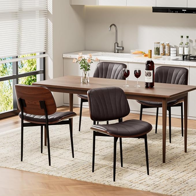 REONEY Dining Chairs Set of 8, Mid-Century Modern Upholstered PU Leather Chairs - Image 6