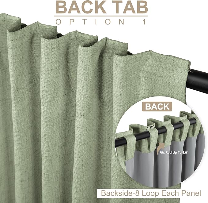Faux Linen Total Blackout Sliding Door Curtains 84 Inches Long, Sage | 100% - Image 3