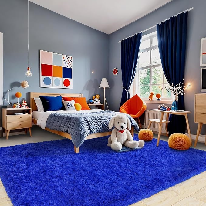 Pionblank Large Area Rug for Living Room 10x14, Fluffy Shag Rug, Royal Blue | - Image 2
