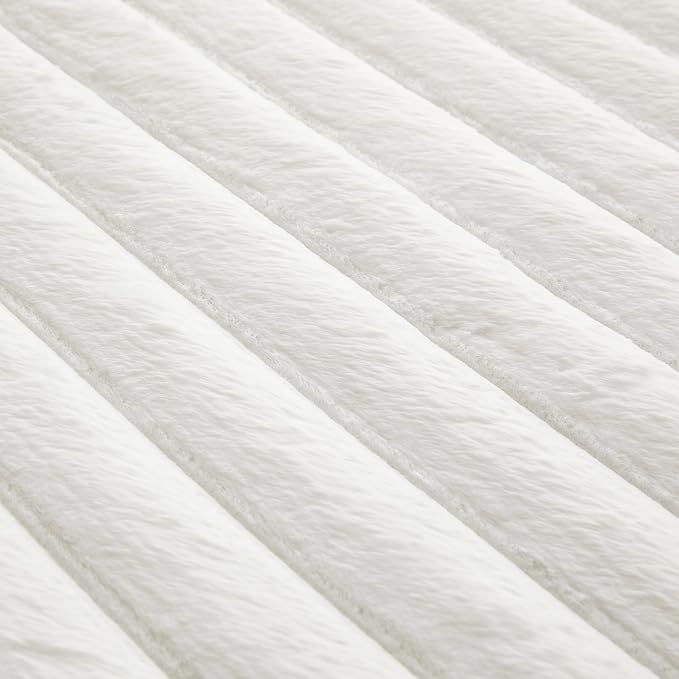 White Rabbit Striped Plush Rug 3'x5', Fluffy Faux Fur Shaggy Area Rug - Image 6