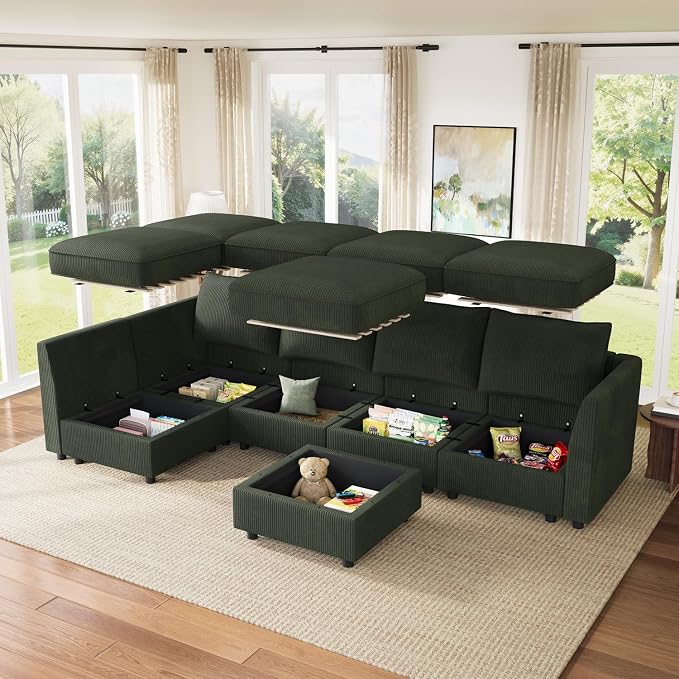 HONBAY Modular Sectional Sleeper Sofa Green Couch L Shaped Sectional Sofa - Image 4