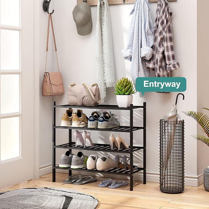 viewcare 4-Tier Black Bamboo Shoe Rack - Image 2