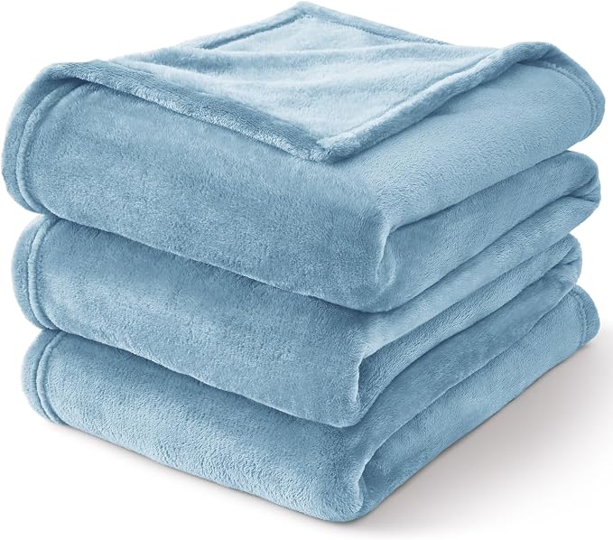 BEDELITE Fleece Blanket Soft Queen Size Bed Blanket Washed Blue 90"x90" | Ultra - Image 7