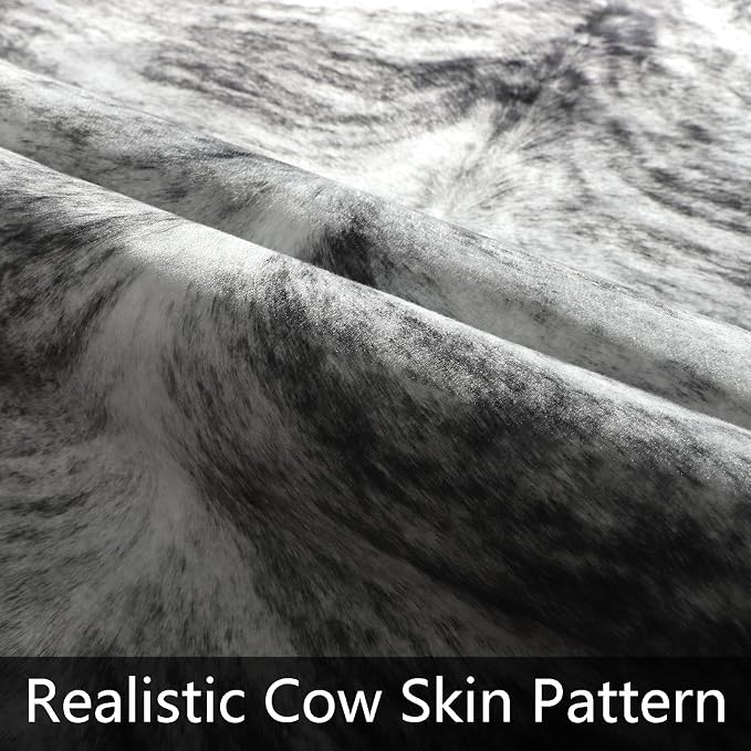 Western Faux Cowhide Rug, Animal Cow Hide Rug, 4.6 x 5.2 Ft Black | Premium - Image 6