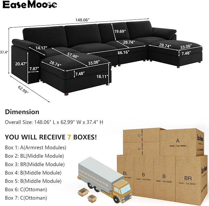 EASE MOOSE Large Sectional Modular Sofa, LOversized U Shape Sectional Couch - Image 2