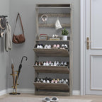 BORNOON Shoe Cabinet with 3 Flip Drawers & Coat Rack, Narrow Hidden Shoe - Image 7