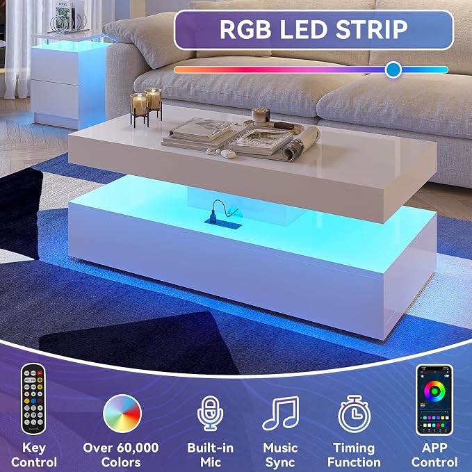 3-Piece Modern Living Room Table Set, Includes LED Coffee Table and End Tables - Image 6