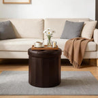 CAROLMADE Round Storage Ottoman, PU Leather Folding Footrest Stool - Image 7