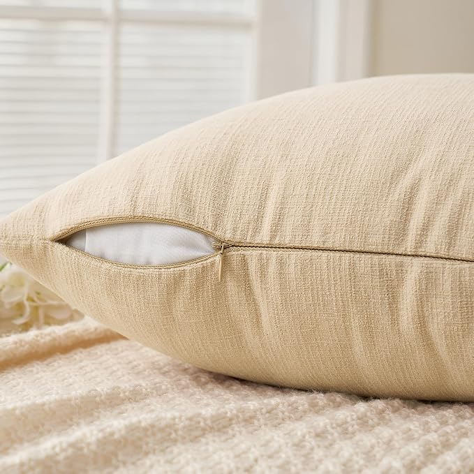 MIULEE Beige Chenille Couch Euro Throw Pillow Covers, 22x22 | Set of 2 - Image 3