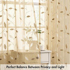MIULEE Khaki Sheer Curtains 2 Panels Embroidered Leaf Patterned, W52 x L96 | - Image 5