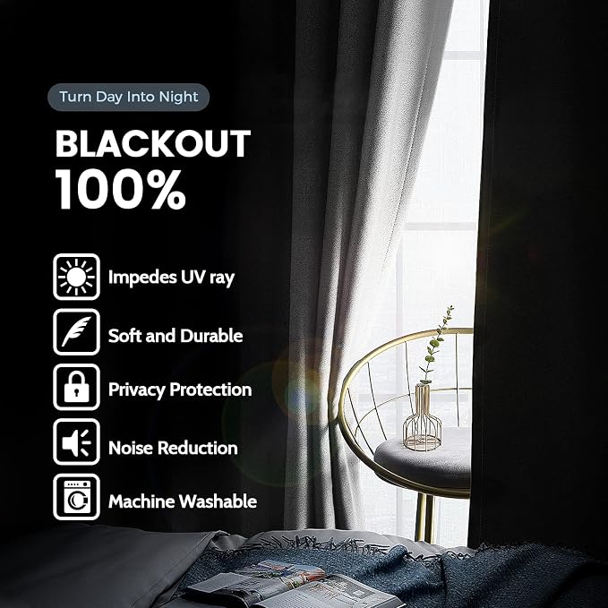 SimpleHome White 100% Blackout Curtains Room Darkening Living Room 54 Inch | - Image 3