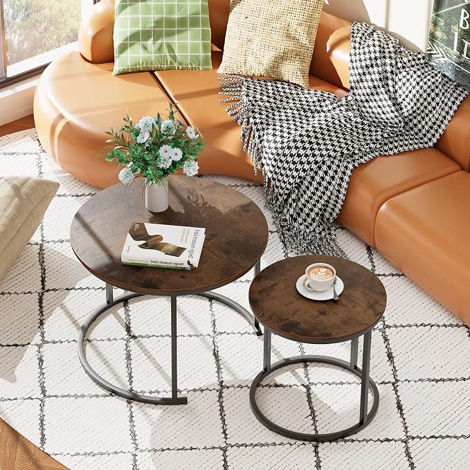 aboxoo Coffee Table Nesting Round Table Set of 2 Side Table - Image 3