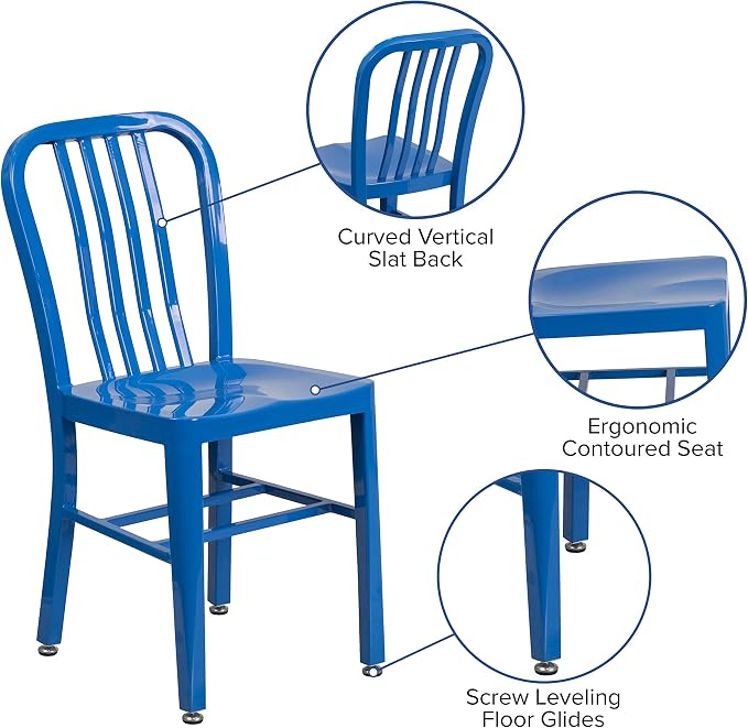 Flash Furniture Gael Commercial Grade 2 Pack Blue Metal Indoor-Outdoor Chair - Image 6