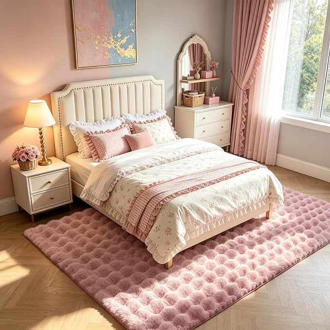 Dusty Rose Rabbit Plush Rug 4'x6', Fluffy Shaggy Area Rug - Image 2