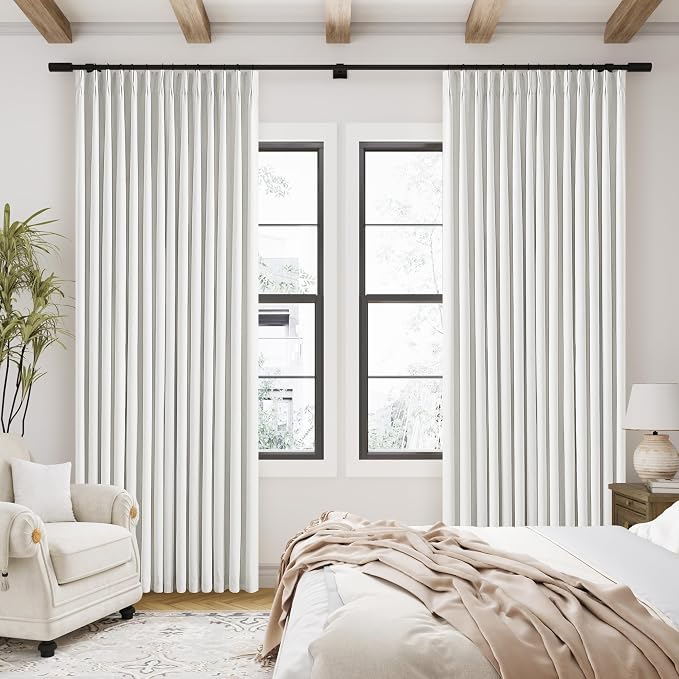 Beige White Extra Long 100% Blackout Linen Curtains 120 Inches Long 2 Panels - Image 7