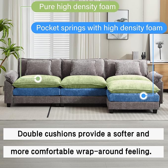 Oprisen 120" Modular Sectional Sofa, Comfy Cloud Couch Sectional Sofa - Image 3
