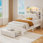Twin Size Bed Frame with LED Storage Headboard & 2 Storage Drawers, Velvet by JOCOEVOL