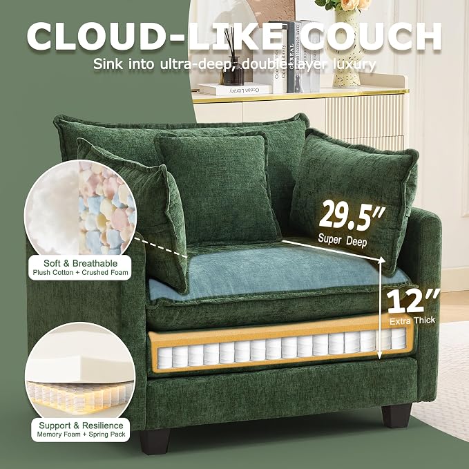 Modular Sectional Sofa Cloud Couch, Deep Seat Washable Chenille Fabric Sofa - Image 3