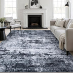 8x10 Area Rug Living Room: Modern Washable Indoor Carpet Black | by FXRHLP