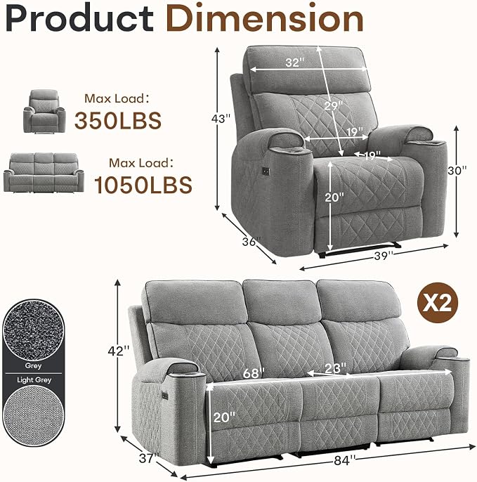 HAOMARKETS 3-Piece Recliner Sofa Set - Image 2