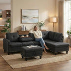 97.5" L Shaped Couch Set Linen, Modular Sectional Couches - Image 8
