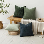 MIULEE Soft Decorative Chenille Pillow Covers Green Navy 16x16 Pack of 4 | - Image 4