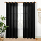 YoungsTex Black Linen Semi Sheer Curtains 80 Inch Length by YoungsTex
